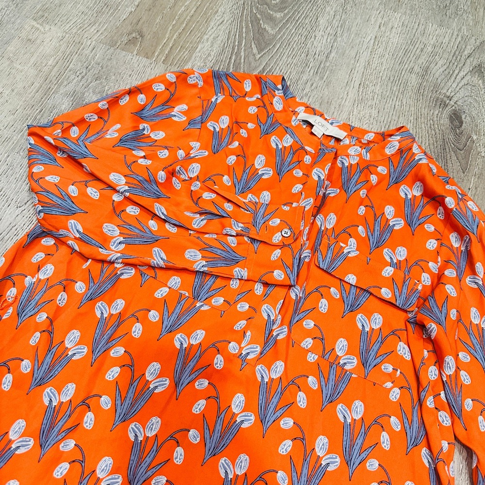 Loft Dress Petites XS Orange Floral Tulip Shirt Dress Long Sleeve Tie Waist XSP - Picture 12 of 16